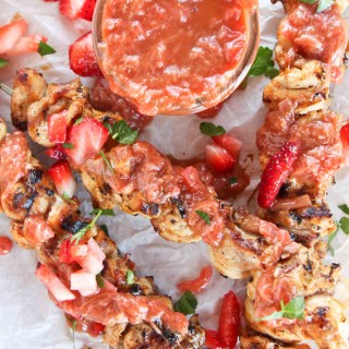 Grilled Chicken Skewers with Strawberry Rhubarb Chutney | simplerootswellness.com