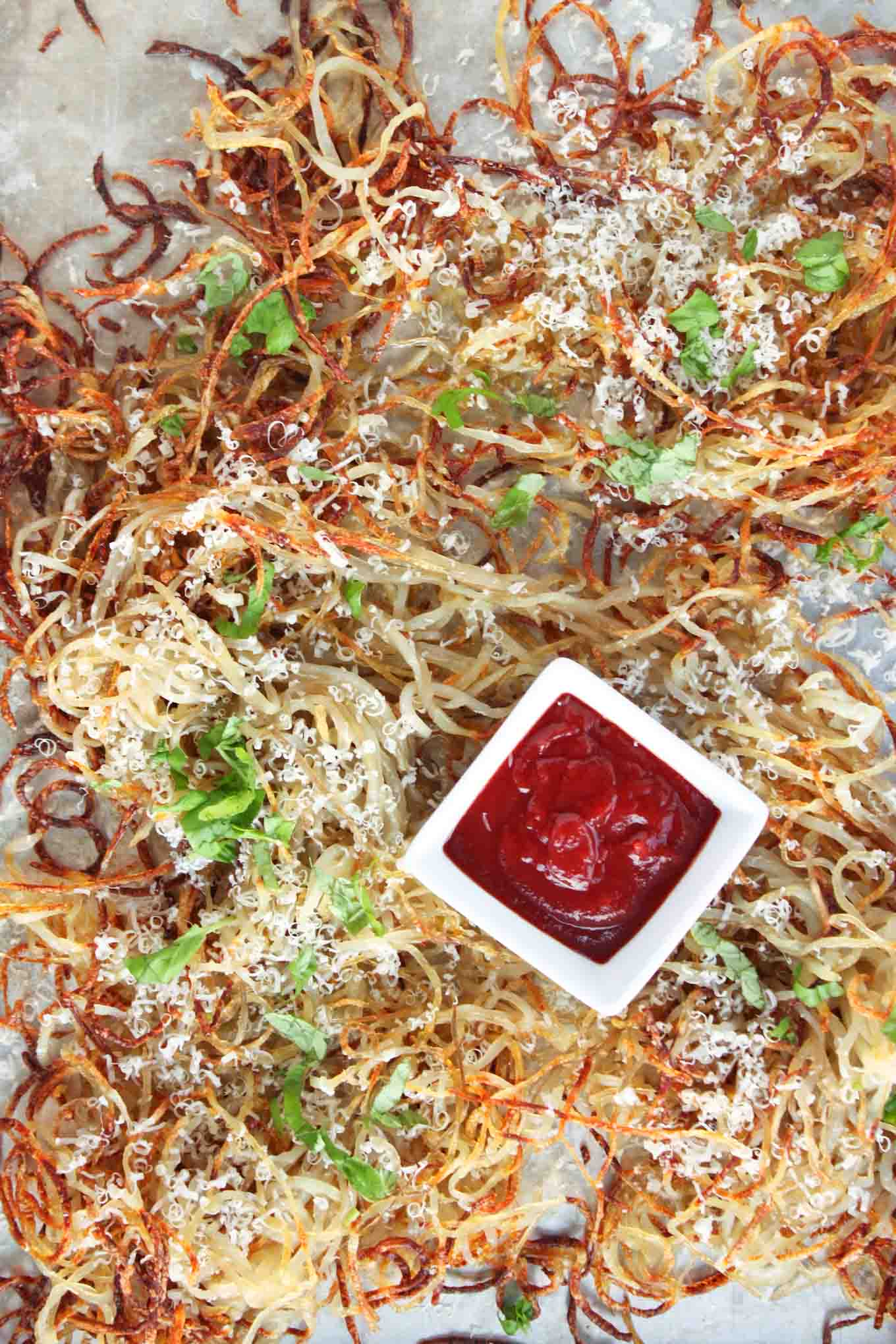 Oven Baked Basil Parmesan Shoestring Fries | simplerootswellness.com