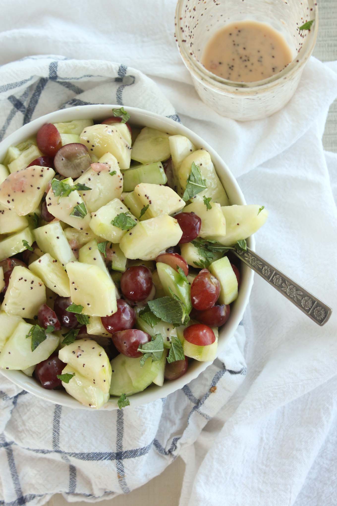 10 minute Cucumber Grape Salad with Poppyseed Dressing | simplerootswellness.com